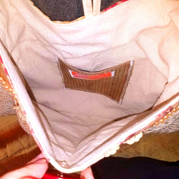 SOLD Fabric Crossbody Bag Bohemian Handbag Heart Vintage Crochet Doilies Trim - Picture 7 of 8